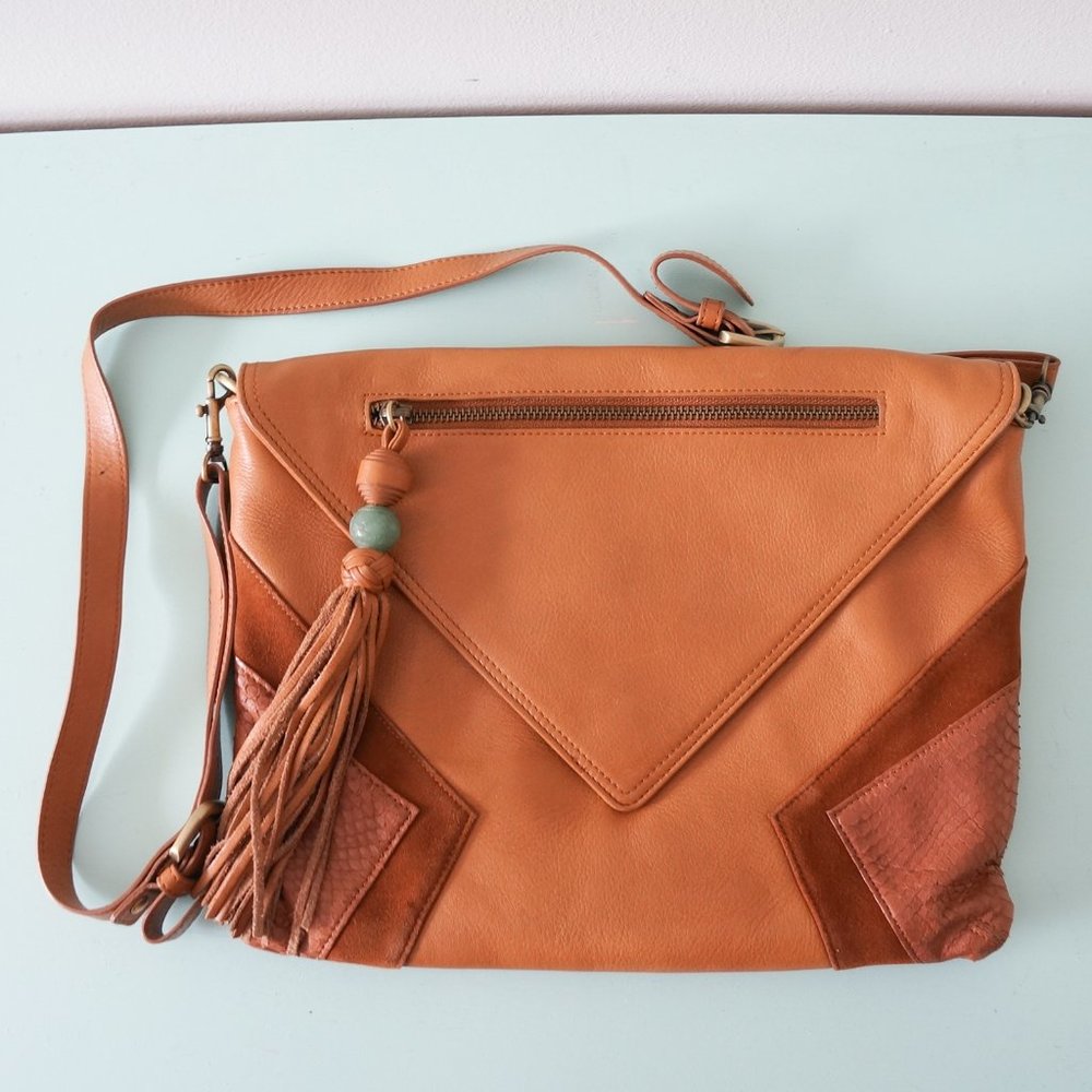 Shanghai Tang Envelope Shoulder Bag Leather Tassel